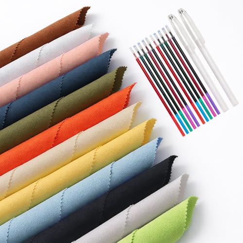 KEPYDRMTF Embroidery Fabric Kit with Water-Soluble Pens - 24pcs (6 Cotton Fabric Squares 11.8"x11.8" + 6 Colored Pens) | for Embroidery Projects, Upholstery Decoration & DIY Crafts (24 PCS) - size: 24 PCS