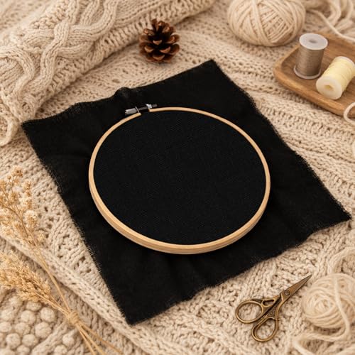 20 PCS Linen Embroidery Fabric, Pre-Cut 12 × 12 Inch Black Fabric - color: Black, size: 12×12 Inch
