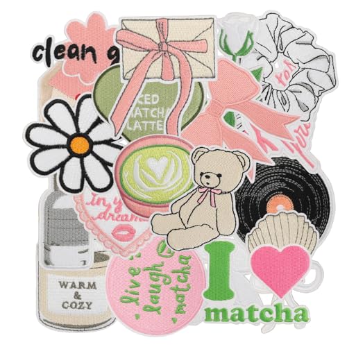 20 PCS Cute Girly Embroidered Iron On Patches for Clothes, Clean Girl Aesthetic Embroidered Patches for Women, Trendy Sew On Applique Patches for Hats Backpack Jackets Jeans - color: Clean Girl