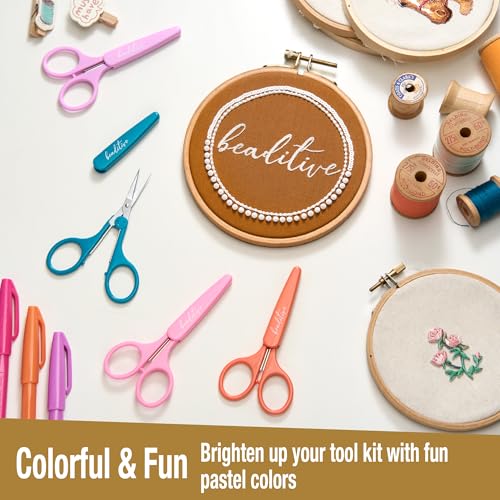 Beaditive High Precision Detail Scissors Set (2-Pc) Sharp, Fine Tips | Paper Cutting, Scrapbooking, Sewing, Crafting | Stainless Steel | Protective Cover (Pastel) - color: Pastel