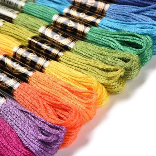 12 Skeins Cross Stitch Threads 0.5mm Embroidery Floss 6 Ply Polyester Friendship Bracelets Floss Crafts Floss 12 Color 8.75 Yards(8m)/Skein - color: 12 Skeins, Rainbow Color