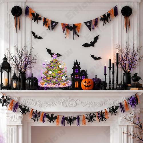 Eiflow Halloween Diamond Art Tabletop Kit for Adults Pumpkin, DIY Table Top Diamond Art Painting with Stand, Acrylic Stand Up Gem Painting Board Kit (Halloween Tree) - color: Halloween Tree