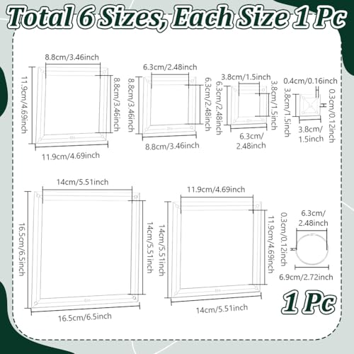 NBEADS 6Pcs Acrylic Quilting Templates Set, Square Cutting Ruler Template with Hinged Rings Transparent Sewing Guides 1.5x1.5 inch to 6.5x6.5 inch for Fabric Marking and Craft Design - style: Square