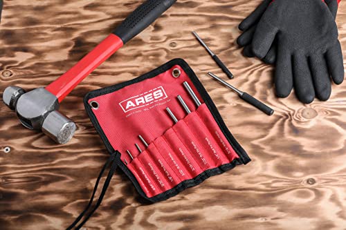 ARES 10021 – 9-Piece Roll Pin Punch Set – Durable Heat Treated and Drop Forged Steel Pin Punches with Pouch -Ideal for Automotive Repair, Gunsmithing, Craft Work, and Jewelry Repair - size: 9-Piece Roll Pin Punch Set
