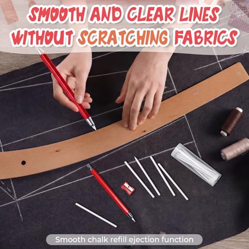 Motiskyy 56 Pcs Chalk Pencil Refillable Cartridge Set, Sewing Tailors Chalk and White Refill Tailors Pencil for Marking Fabric Quilting Embroidery DIY Crafts (Plastic,Red) - color: Red, size: 1 Count (Pack of 56)