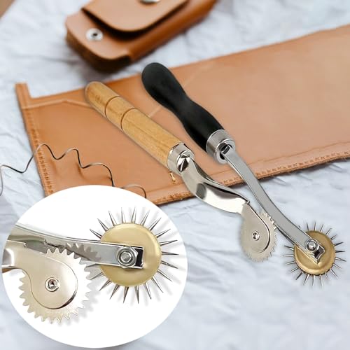2 PCS Tracing Wheel Set, Professional Stitch Marking Spacer Tool, 2mm & 4mm Needle Point Pounce Wheel with Wooden Handle, Stainless Steel Perforator for Sewing Patterns, Leather & Craft Projects