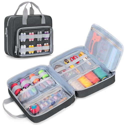 LUXJA Sewing Storage Organizer with Folio Open Design, Gray - color: Gray