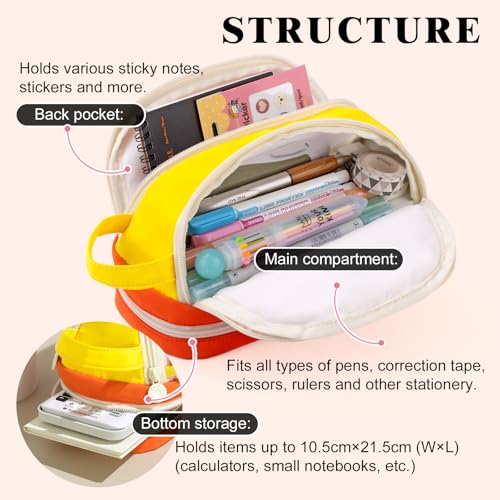 CICIMELON Large Capacity Pencil Case, Cute Aesthetic Pencil Pouch with 3 Compartments, Big Pencil Bag Organizer for School Supplies, Pen Holder for Kids, Girls, Boys, Students - color: Beige Base