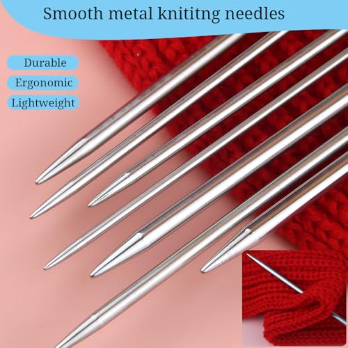 Weabetfu 55pcs Metal Knitting Needle Set,Aluminum Straight Single Pointed Stainless Steel Knitting Needles,11 Size 2mm-8mm,10inch Length for Handmade DIY Knitting with Accessories - size: 25cm