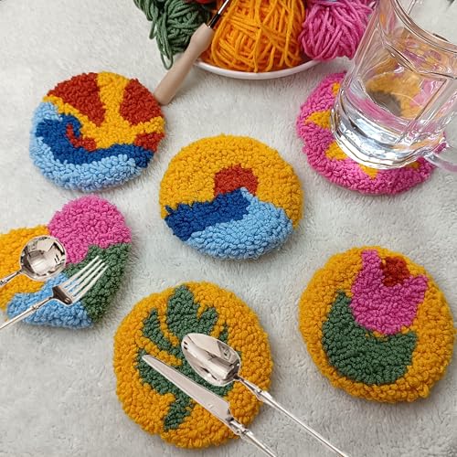 23 PCS DIY Punch Needle Kit, Sunflower Punch Needle with Coasters, Embroidery Starter Set for Beginners, Magic Embroidery Pen with Needles, Knitting Beginners Kit Sewing and Stitching Craft Tools
