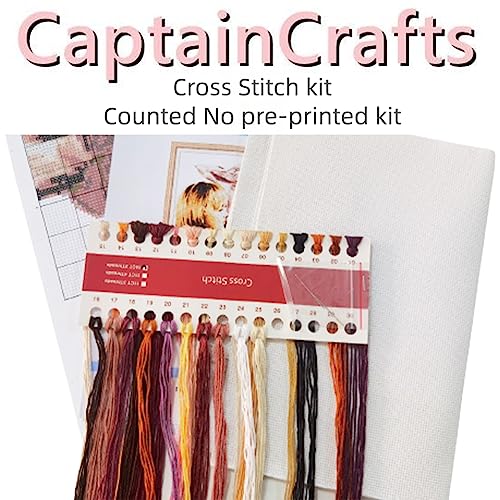 CaptainCrafts Cross Stitch Kits for Adults Stamped 11CT Cat Pattern - color: Cat and Poppy, style: Stamped