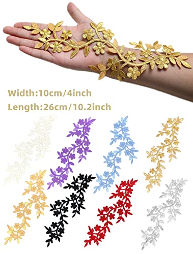 4 Pieces 10x5inch Long Patch Flower Vine with Leaf Iron on Patch Embroided Applique for Garment Curtain Pillow Blanket Trimming Shoes Jeans Clothing Embelishments (White) - color: White