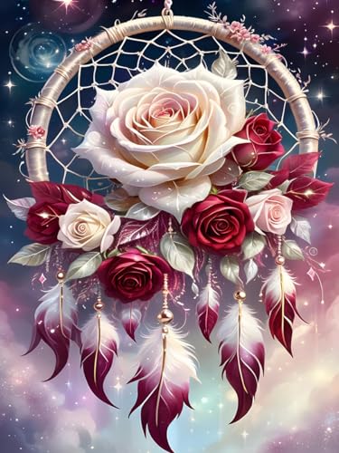 Dream Catcher Counted Cross Stitch Kits for Adults, Flowers Stamped Cross Stitch Kits for Beginners, Needlepoint Cross-Stitch Patterns Embroidery Kits Arts and Crafts for Home Decor 12×16 Inch - color: X240824
