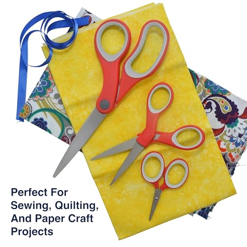 Westcott Craft & Fabric Scissors Set for Office, Home and Classroom, 8-Inch / 5-Inch / 3-Inch, Red/Gray, 3 Pack - size: Multi