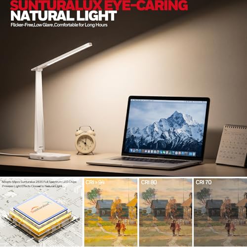 Honeywell LED Desk Lamp Home Office Dimmable 4 Color Reading Light USB Port - color: White