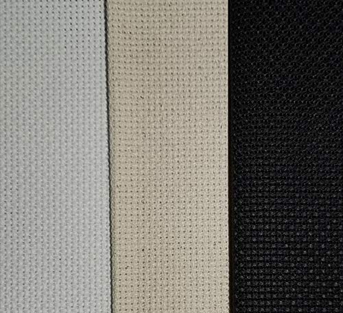 KCS 3 pc of 12" x 18" 18CT Counted Cotton Aida Cloth Cross Stitch Fabric (White+Oatmeal+Black) - color: White+oatmeal+black