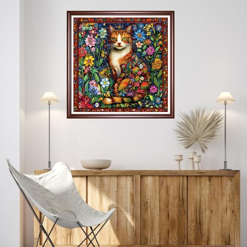 Dooxvey Cross Stitch Kits for Adults Beginners,Full Range of Cross-Stitch Stamped Kits Needlepoint Kits for Beginners Embroidery Kits 11CT Cross Stitch Patterns-Abstract Cat Flowers 18×18 inch - color: DIYartkit22