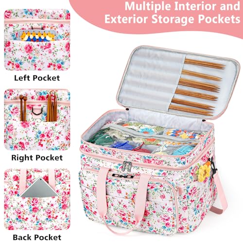 Crochet Organizer Bag with Yarn Holder, Large Yarn Storage for Accessories - color: Pink