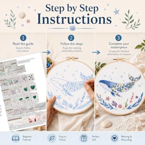 Louise Maelys Embroidery Kit for Beginners, Whale Ocean Needlepoint Kit - color: Whale
