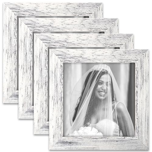 TOFOREVO 5x5 Picture Frames set of 4, Distressed White - color: Distressed White, size: 5x5