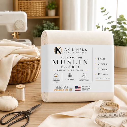 AK TRADING CO. Muslin Fabric/Textile Unbleached - Draping Fabric - Natural 2 Yards Medium Weight - 100% Cotton (63in. Wide) - color: Natural Unbleached, size: 2 Yards