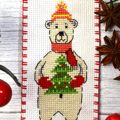 Povitrulya Polar Bear - Counted Cross Stitch Bookmark Kit - DIY Embroidery Set - Hand Made Christmas Gift for Adultss - color: Polar Bear