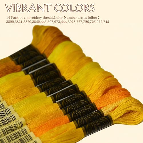 Premium Rainbow Color Embroidery Floss - Cross Stitch Threads - Friendship Bracelets Floss - Crafts Floss - 14 Skeins Per Pack Embroidery Floss, Pale Yellow Gradient - color: Pale Yellow Gradient