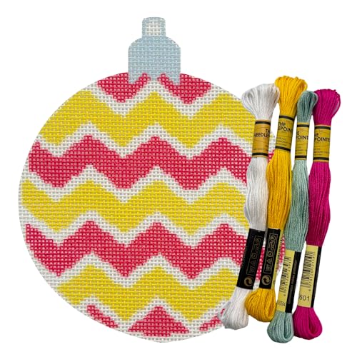 Howie's Needlepoint Christmas Needlepoint Kits, 18CT Printed Embroidery Pattern Starter Kits, Stamped Patterns Canvas Kits(Christmas Ball-Red & Yellow,4x4inch) - color: Christmas Ball-Red & Yellow