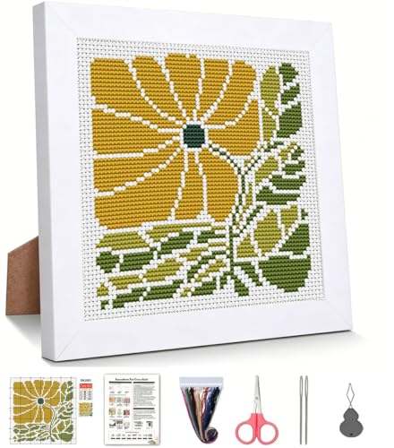 WUSARPLY Plants Stamped Cross Stitch Kits for Beginners Adults with Framed - color: DKJ001