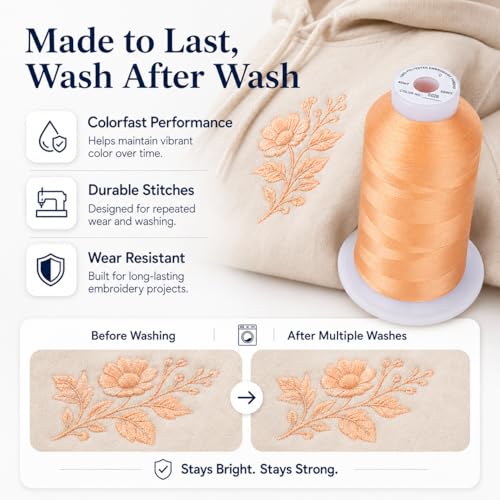 Simthread Embroidery Machine Thread 5000M 40WT Polyester, Cantaloupe S026 - color: CantaloupeS026
