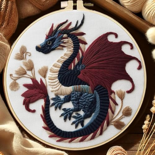 FREEBLOSS 4 Sets 11.6" Embroidery Kit for Beginners Dragon Stamped Patterns - style: Dragon