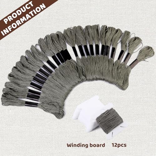 24 Skeins Embroidery Thread,Gray Embroidery Cross Floss, Embroidery Thread Floss Set with Plastic Floss Bobbins,Needle Threader, Hand Sewing Needle - color: Grey