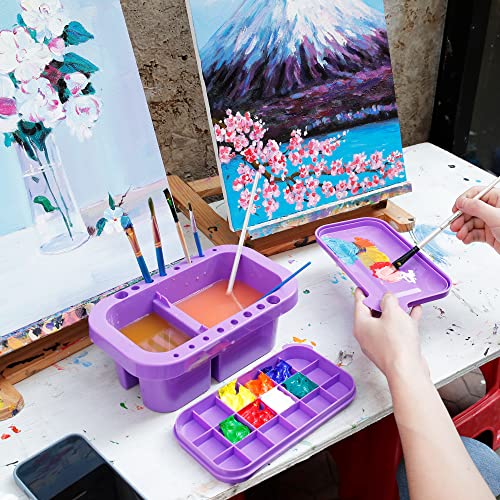 MyLifeUNIT Paint Brush Cleaner, Paint Brush Holder with Palette, Purple - color: Purple