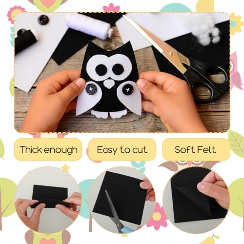 60PCS Felt Sheets Fabric, 4" X 4" Soft Felt Fabric for Crafts Halloween Christmas Fabric Fall Felt Squares for DIY and Sewing Projects (Black) - color: Black
