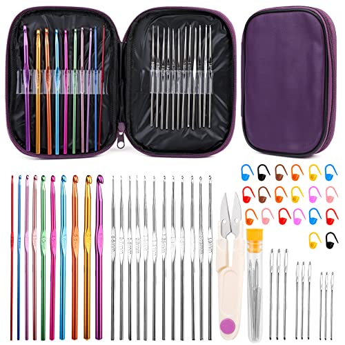 IMZAY 54 Pcs Crochet Hooks Set, 0.6mm-6.5mm Crochet Needles for Yarn - color: Purple, size: 54 Pcs