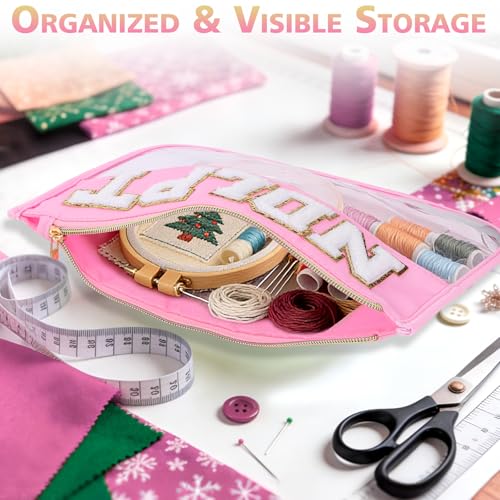 Needlepoint Project Bag Sewing Gifts Embroidery Sewing Bag Craft Storage Organizer NDLPT Clear Zip Pouch Bag - color: Pink, size: Flat-M