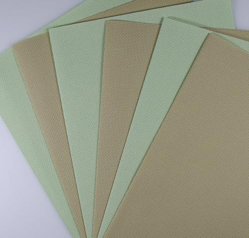 KCS 6 pc of 12" x 18"(30cmx45cm) 14CT Counted Cotton Aida Cloth Cross Stitch Fabric (Light Green+Yellow Beige it) - color: Light Green+yellow Beige It