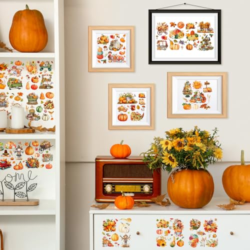 Fall Rub on Transfers for Crafts - 16 Sheets Pumpkin Gnome Rub on Transfers for Furniture Sunflower Maple Leaves Autumn Rub on Transfer Decal Sticker for Thanksgiving Wood DIY Craft Decor - style: Fall