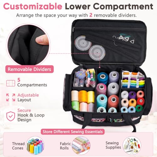 AMOIGEE Puffy Double-Layer Sewing Storage Bag with 2 Clear Organizer Boxes - color: Black