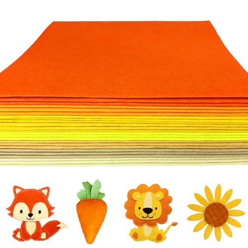 24 Pcs Wool Blend Felt Sheets Bulk, 12"x35", 1MM Thick - color: Orange & Yellow Series