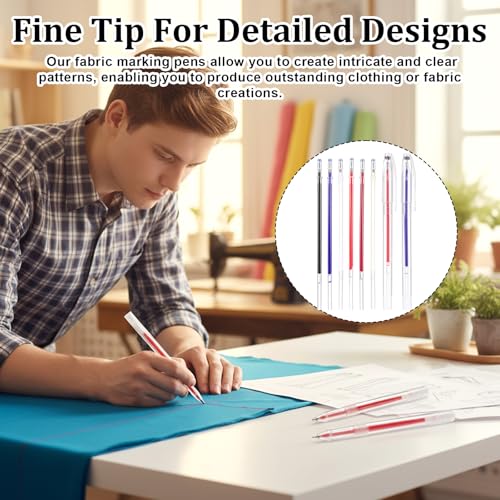 Heat Erasable Pens for Fabrics with 20 Refills, Fabric Marking Pens for Sewing, Quilting, Embroidery, Dressmaking and DIY Dressmaking, Heat Pen for Fabric, 6 Colors