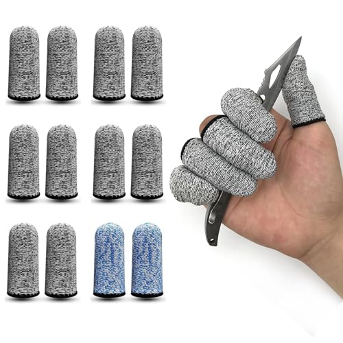 12 PCS Cut Resistant Finger Cots Protector Finger Sleeve Protectors Reusable Finger Guards Finger Covers Protection Cots for Kitchen,Work, Sculpture, Anti-Slip, Reusable,Gloves Life Extender