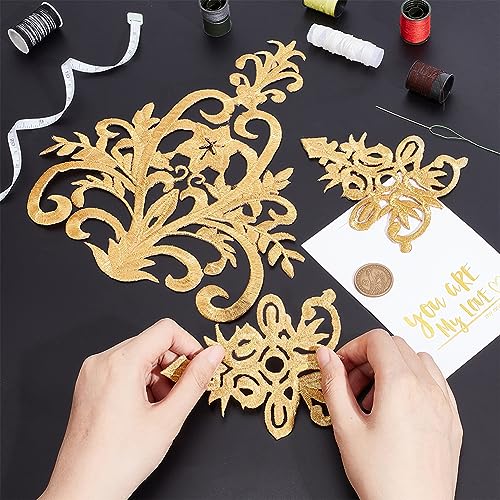 NBEADS 8 Pcs 2 Styles Gold Floral Embroidered Applique Patch, 3.7x4.9inch/8.7x9.4inch Iron on Patches Sew on Patches Ethnic Style Applique for Sewing Wedding Bride Dress Shoes Clothing Repair - color: Gold Floral--2 Styles 8 Pcs