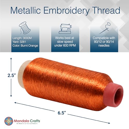 Mandala Crafts Metallic Burnt Orange Embroidery Floss for Sewing, 3281 YD - color: Burnt Orange, size: 3000M 3281 Yard