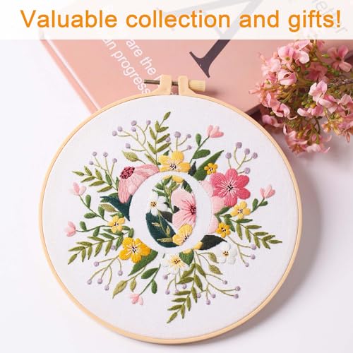 Harimau Letter Pattern O Embroidery Kit for Adult Beginners, Complete Starter Pack with 1 Hoop, Needles, Instruction Guide & Embroidery Stitch Video Tutorials - color: O