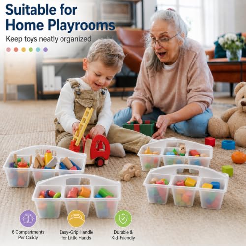 6 Pack Classroom Caddy with Handle, 6 Compartment (Clear) - color: Clear