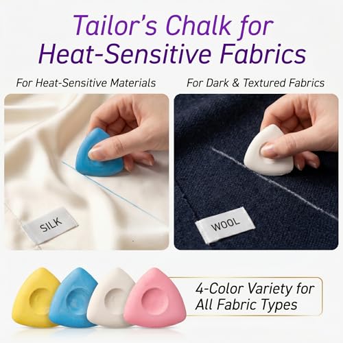 Lange & König 4x Tailors Chalk + Heat Erasable Fabric Marking Pens for Sewing - Sewing Supplies Quilting Supplies Table Accessories Embroidery Pen Tailors Chalk Alternative - color: Chalk + Heat Erasable Pens