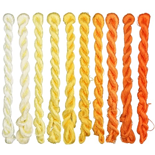 Natural Mulberry Silk Embroidery Thread – Yellow, 110m Each, Handmade Silk Floss for Hand Embroidery, Satin & Fringe Embroidery Thread（08） - color: 08