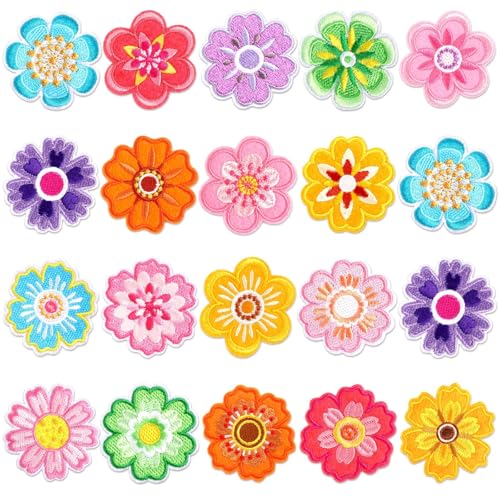 AUGSUN 36pcs Flower Iron on Patches Colorful Floral Sew Applique - style: Floral