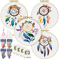 ERKOON 4 Set Embroidery Kit for Beginners, Cross Stitch Set Include Embroidery Cloth Hoops Threads for Craft Lover Hand Stitch with Embroidery Skill Techniques (Feather Wreath) - color: Feather Wreath